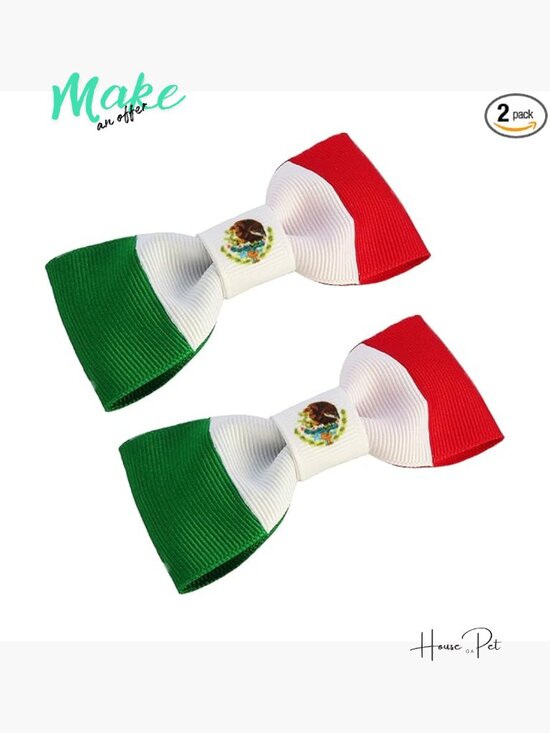 Handcrafted Mexico Flag Hair Bows, Grosgrain Ribbon & Metal Clip, 2 Pack main image 4